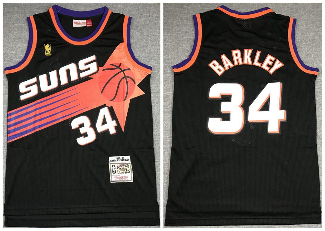 Men's Phoenix Suns #34 Charles Barkley Black NBA 1992-93 Throwback Stitched Jersey